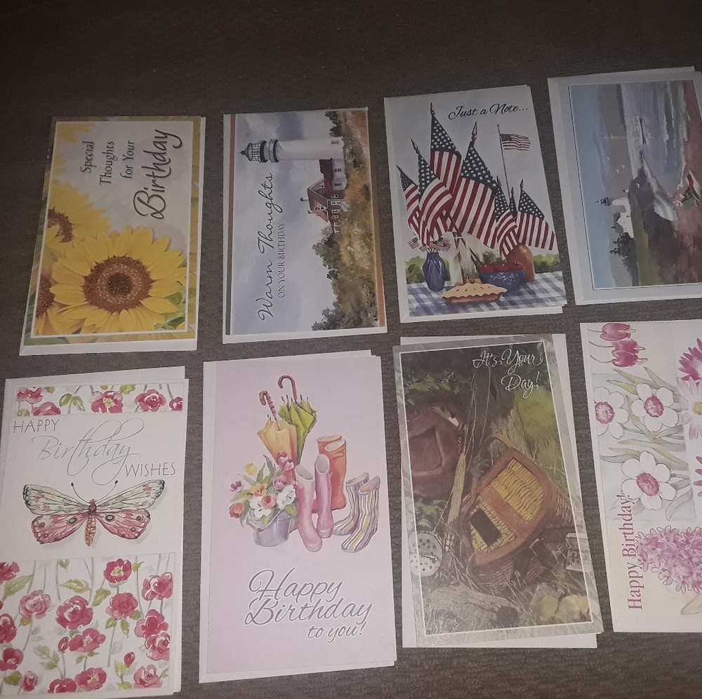 Birthday Cards And Note Cards Set Of 8 With Envelopes Made In USA Butterfly Flag